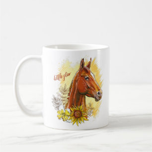 Elegant hand drawing horse with plants and flowers coffee mug