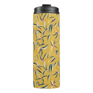 Elegant hand drawn bamboo leaves in a tossed patte thermal tumbler