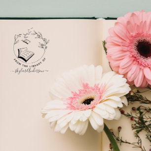 Elegant hand-drawn Book Birds From The Library Of Self-inking Stamp
