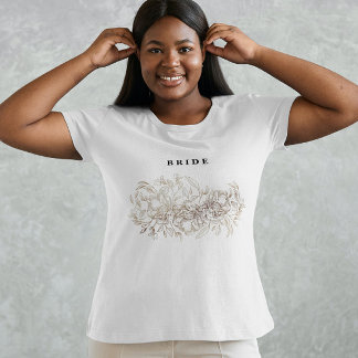 Elegant Hand Drawn Botanical Bridal Party Bride T-Shirt