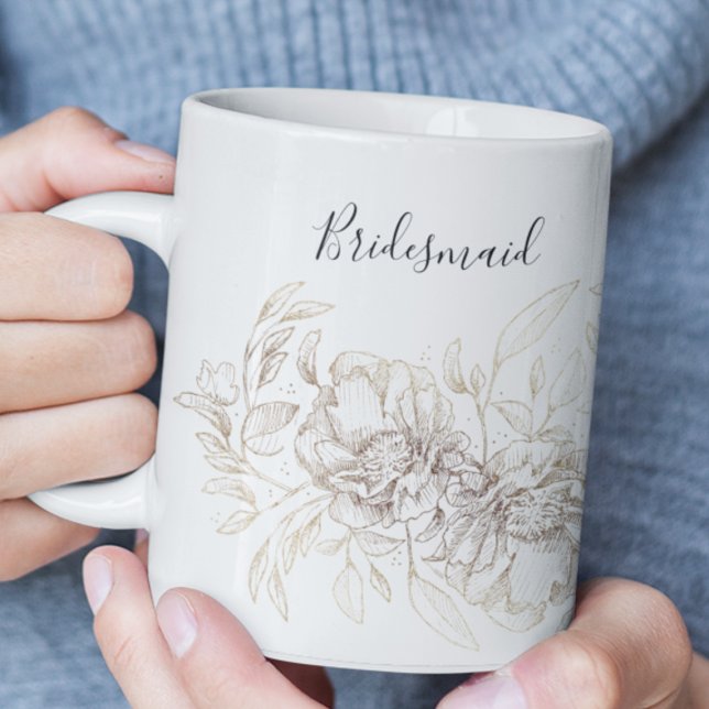 Elegant Hand Drawn Botanical Bridesmaid Party Coffee Mug (Creator Uploaded)