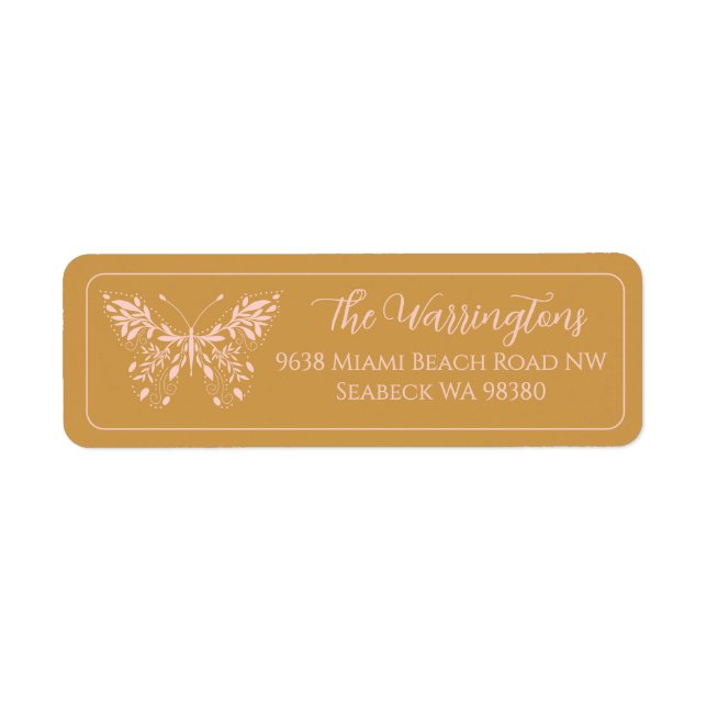 Elegant Hand Drawn Botanical Butterfly Label Return Address Label (Front)