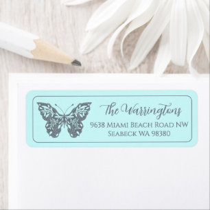 Elegant Hand Drawn Botanical Butterfly Return Address Label