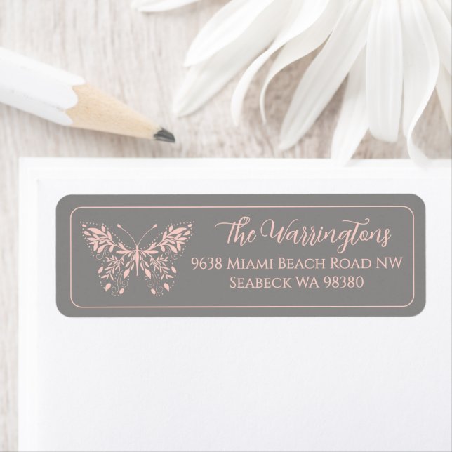 Elegant Hand Drawn Botanical Butterfly Return Address Label (Insitu)