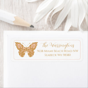 Elegant Hand Drawn Botanical Butterfly Return Address Label
