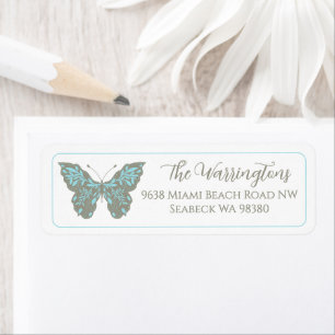 Elegant Hand Drawn Botanical Butterfly Return Address Label