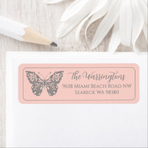 Elegant Hand Drawn Botanical Butterfly Return Address Label