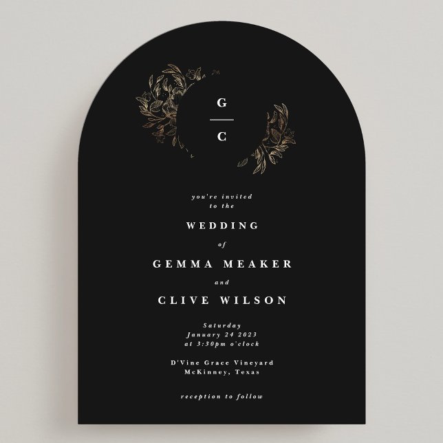 Elegant Hand Drawn Botanical Monogram Wedding Arch Invitation (Creator Uploaded)