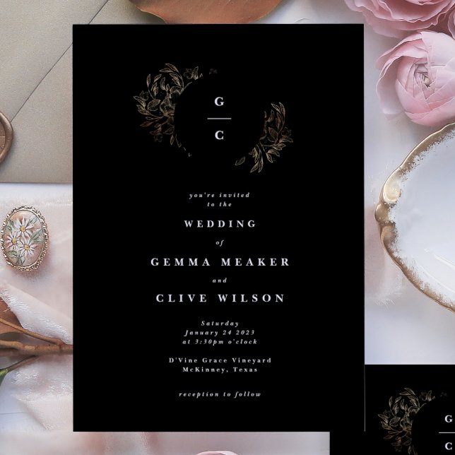 Elegant Hand Drawn Botanical Monogram Wedding Invitation (Creator Uploaded)