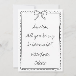 Elegant Hand Drawn Bow Custom Bridesmaid Proposal Card