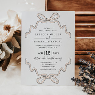Elegant Hand drawn bow modern Wedding invitation