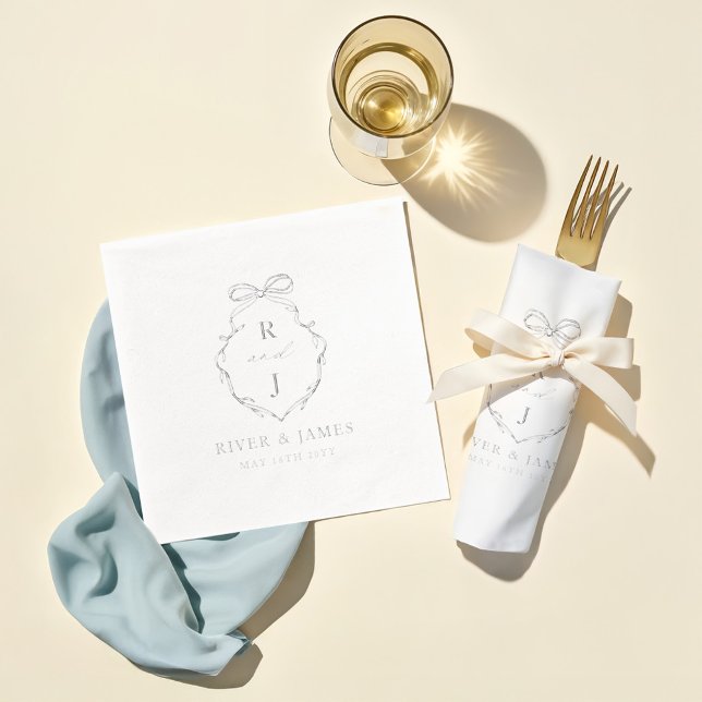 Elegant Hand Drawn Bow & Ribbon Monogram Wedding Foil Napkins (Elegant Hand Drawn Bow & Ribbon Monogram Wedding Foil Napkins)