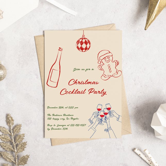 Elegant Hand Drawn Christmas Cocktail Party Invitation (Creator Uploaded)