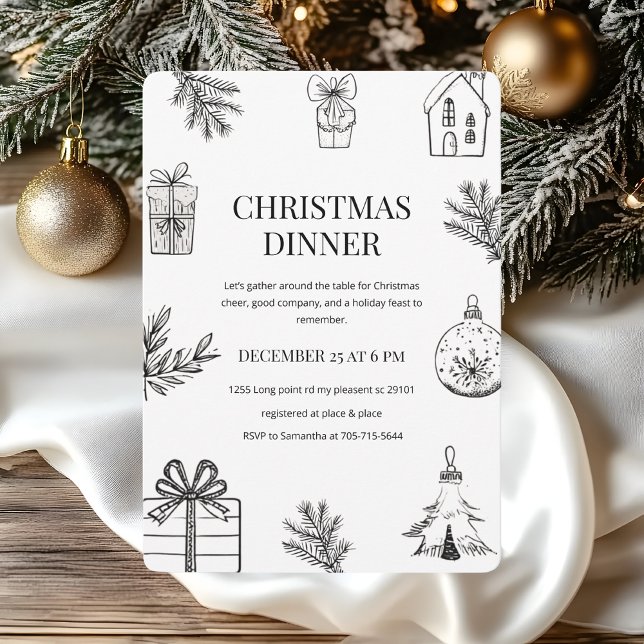 Elegant Hand-Drawn Christmas Dinner  Invitation (Creator Uploaded)