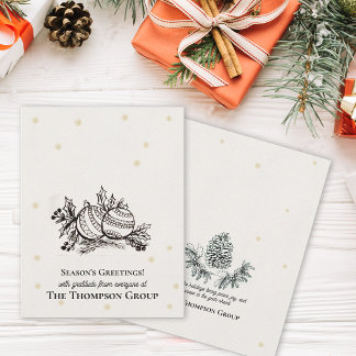 Elegant Hand Drawn Christmas Ornaments Corporate Holiday Card