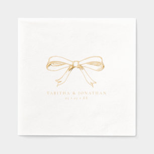 Elegant Hand Drawn Coquette Bow Wedding Gold Foil Napkins