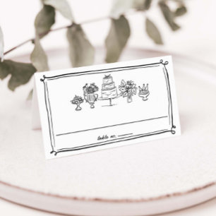 Elegant Hand Drawn Doodles Scribbles Lines Wedding Place Card