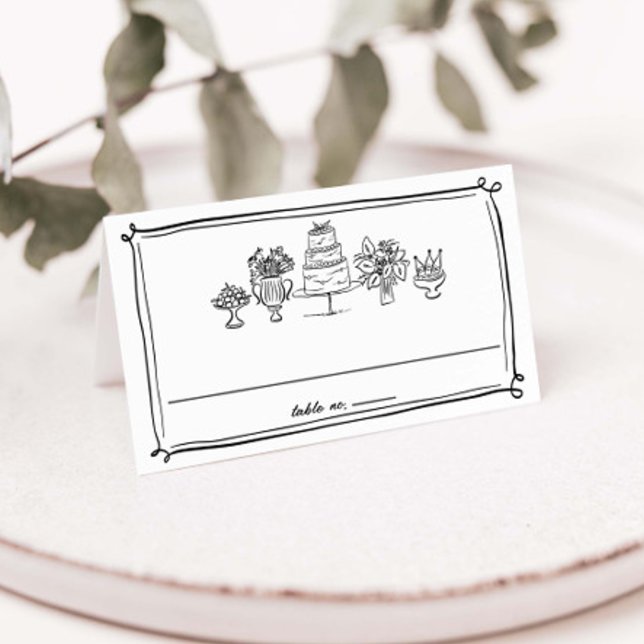 Elegant Hand Drawn Doodles Scribbles Lines Wedding Place Card (Creator Uploaded)