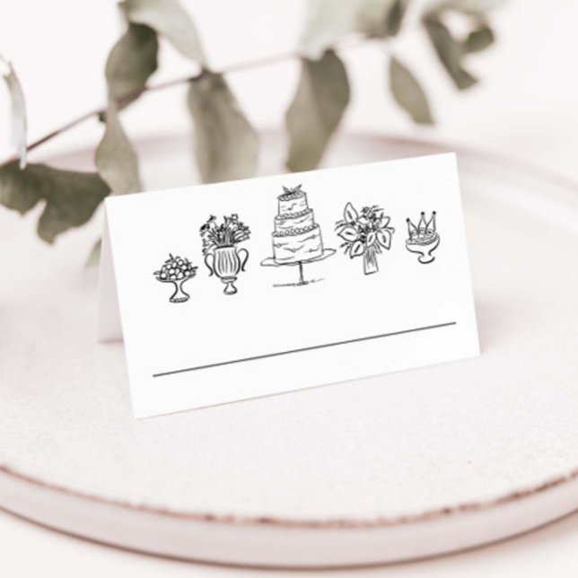 Elegant Hand Drawn Doodles Scribbles Wedding Party Place Card (Creator Uploaded)