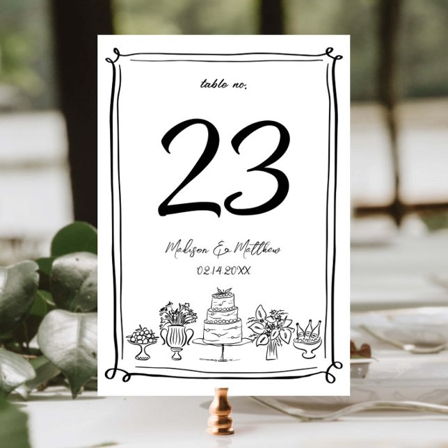 Elegant Hand Drawn Doodles Scribbles Wedding Party Table Number (Creator Uploaded)