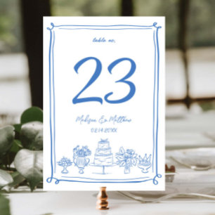 Elegant Hand Drawn Doodles Scribbles Wedding Party Table Number