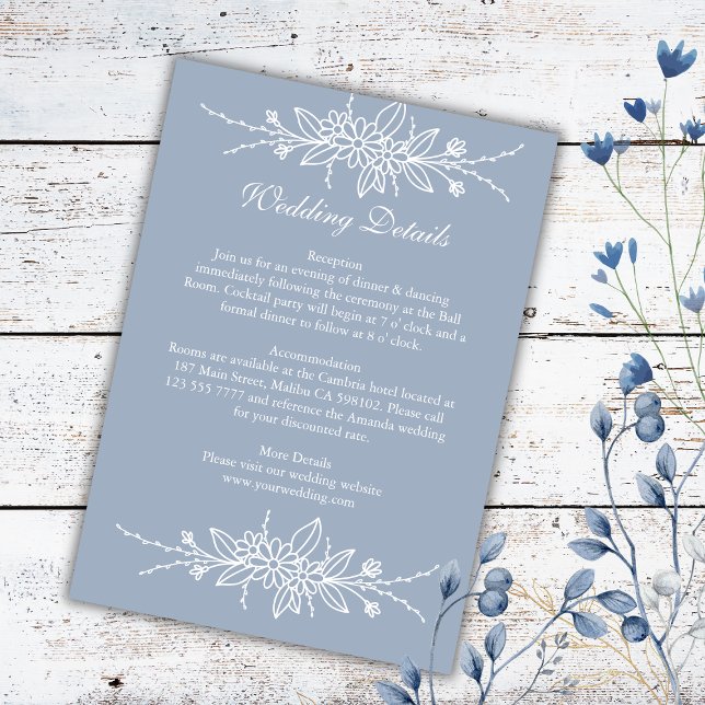 Elegant Hand Drawn Dusty Blue Wedding Details Enclosure Card (Creator Uploaded)