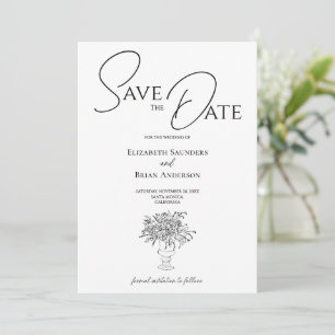 Elegant Hand Drawn Floral Black White Wedding Save The Date