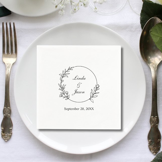 Elegant Hand Drawn Floral Botanical Custom Wedding Napkin (Creator Uploaded)