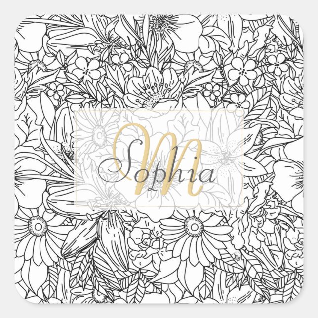 Elegant Hand drawn floral doodles design Square Sticker (Front)