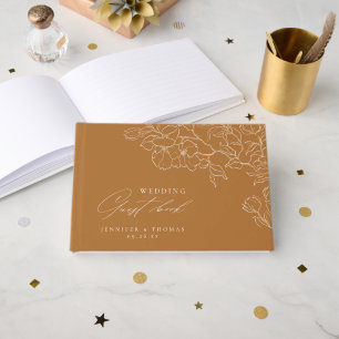 Elegant hand drawn floral golden fall wedding guest book