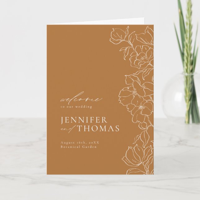 Elegant hand drawn floral golden fall wedding program (Front)