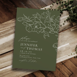 Elegant hand drawn floral sage green wedding invitation