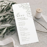 Elegant hand drawn floral sage green wedding menu<br><div class="desc">Elegant delicate hand drawn flower illustration and modern script typography details, in dark sage green and white, simple and romantic. Great floral wedding menus for modern rustic wedding, country garden wedding, and simple boho wedding in summer and winter. Fully customisable with any colours to match your wedding theme. See all...</div>