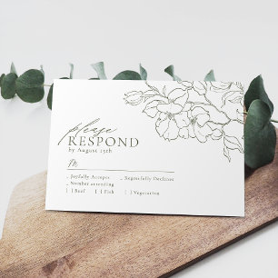 Elegant hand drawn floral sage green wedding RSVP card