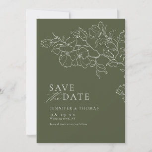 Elegant hand drawn floral sage green wedding save the date