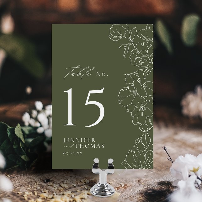  Elegant hand drawn floral sage green wedding Table Number (Elegant hand drawn floral sage green wedding Table Number)