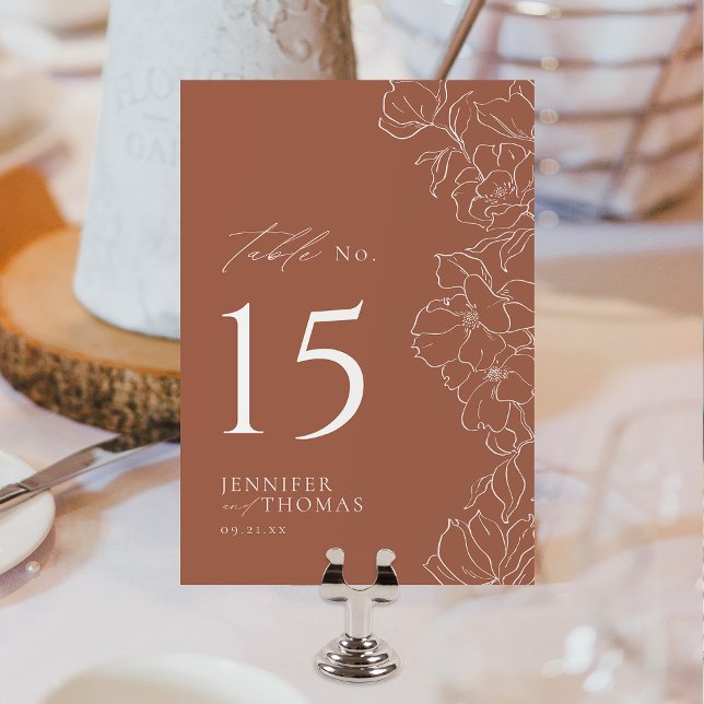  Elegant hand drawn floral terracotta wedding Table Number (Elegant hand drawn floral terracotta wedding Table Number)