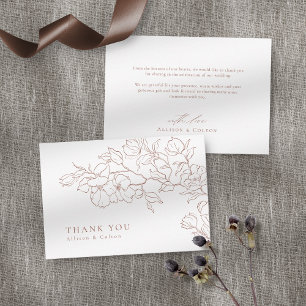 Elegant hand drawn floral terracotta wedding thank you card