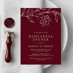 Elegant Hand Drawn Floral Wedding Rehearsal Dinner Invitation