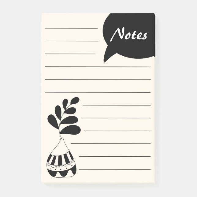 Elegant Hand drawn Flower Pot Black and White Chic Post-it Notes (Front)