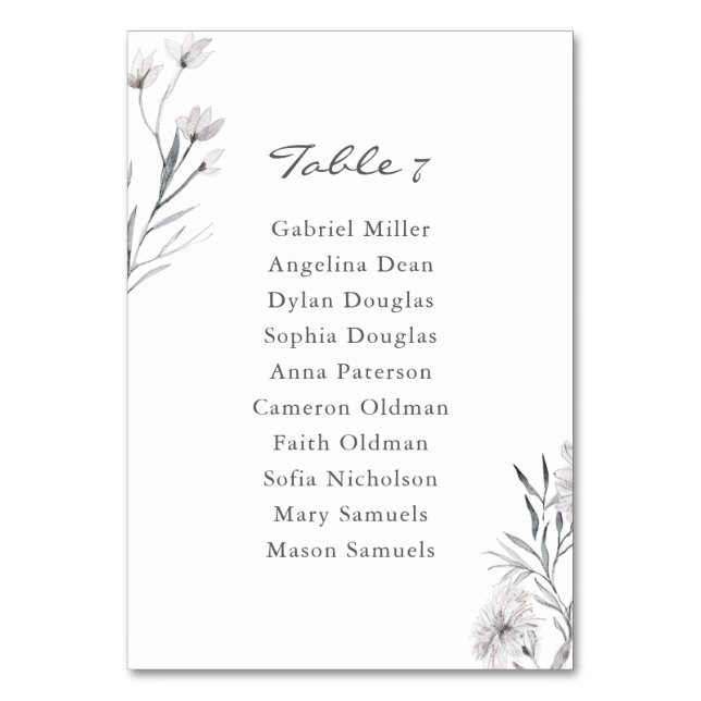 Elegant Hand-drawn flower. Wedding seating chart Table Number (Front)