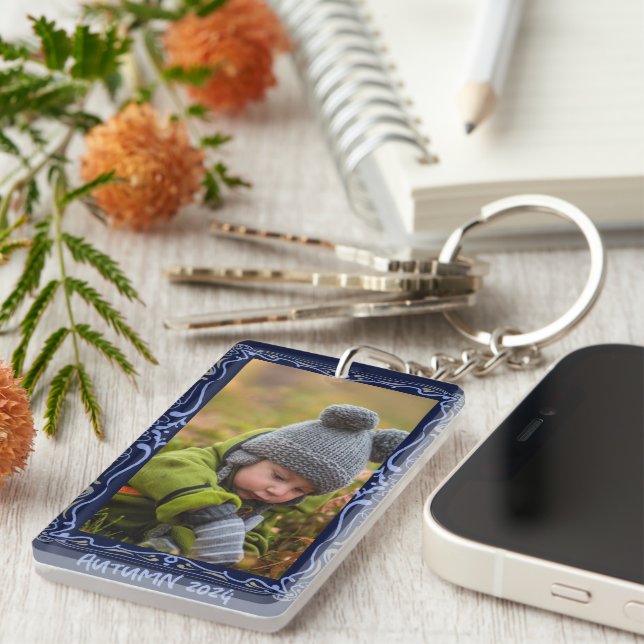 Elegant Hand Drawn Frame Custom Image Key Ring (Front Right)