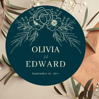 Elegant Hand Drawn Gold Floral Wedding Sticker