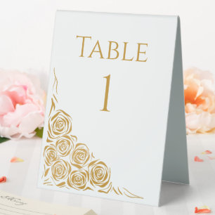 Elegant Hand Drawn Gold Roses Wedding Table Number