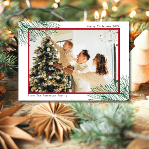 Elegant Hand Drawn Greenery Minimalist Christmas Holiday Card