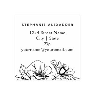 Elegant hand drawn ink flowers custom  rubber stamp