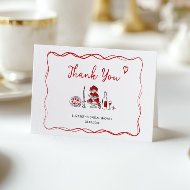 Elegant Hand Drawn Italian Red Bridal Shower Thank You Card (Creator Uploaded)