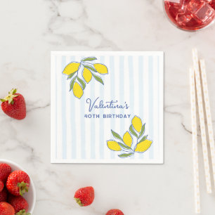 Elegant Hand Drawn Lemons Blue Stripes Party Napkin