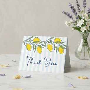 Elegant Hand Drawn Lemons Blue Stripes Summer Thank You Card