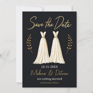 Elegant Hand-Drawn Lesbian Wedding Save the Date Invitation